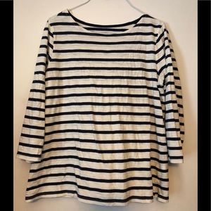 Scoop neck navy and white striped shirt